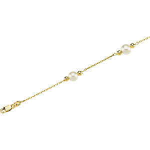 14K Yellow Pearl & Bead Station 18" Necklace