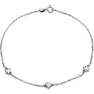 Sterling Silver 3mm Flower 10" Anklet