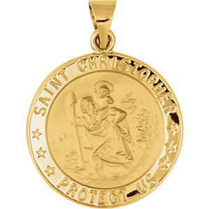 14K Yellow 21.75mm Hollow Round St. Christopher Medal