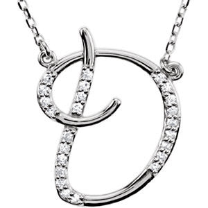 14K White Letter "D" 1-8 CTW Diamond Initial 17" Necklace