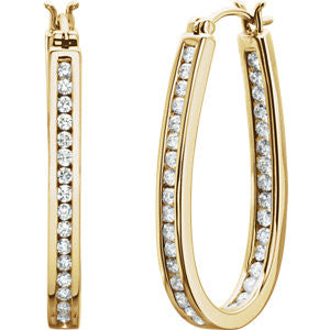 14K Yellow 1/4 CTW Diamond Inside/Outside Hoop Earrings