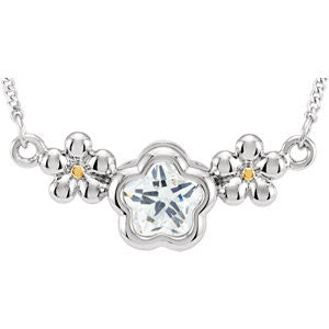 Sterling Silver WHITE Cubic Zirconia BFlower&trade; 15-17" Necklace with Box