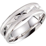 10K White 6.5mm Lightweight Patterned Milgrain Band Size 5