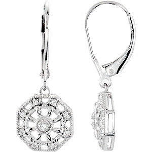 Sterling Silver .07 CTW Diamond Lever Back Earrings