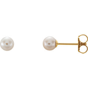 14K Yellow 4mm White Akoya Cultured Pearl Earrings