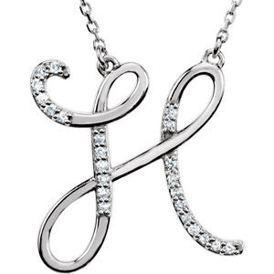 Sterling Silver Letter "H" 1-8 CTW Diamond Initial 16" Necklace