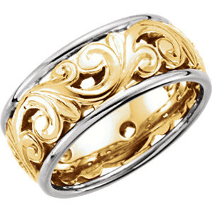 14K Yellow & White Hand-Engraved Band Size 11