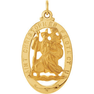 14K Yellow 25x18mm Oval St. Christopher Medal