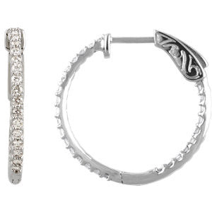 Sterling Silver Cubic Zirconia Inside-Outside Hoop Earrings