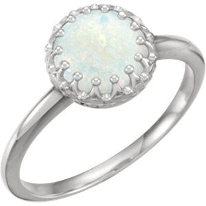 14K White 8mm Round Opal Ring