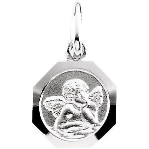 14K White 8mm Angel Pendant