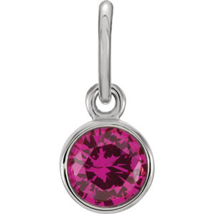 14K White Imitation Pink Tourmaline Birthstone Charm