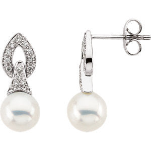 Freshwater Cultured Pearl & Diamond Earrings