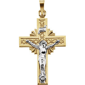 14K Yellow & White 27.5x19.5mm Crucifix Pendant