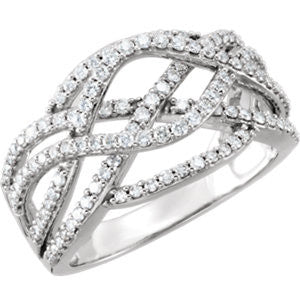 14K White 3-4 CTW Diamond Criss Cross Ring