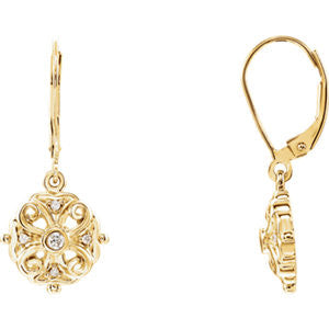 Diamond Filigree Dangle Lever Back Earrings