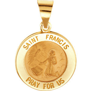 14K Yellow 15mm Round Hollow St. Francis Medal