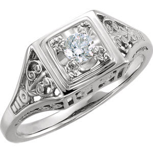 14K White 1-6 CTW Diamond Filigree Ring