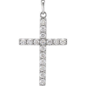 14K White 1/4 CTW Diamond Cross Pendant