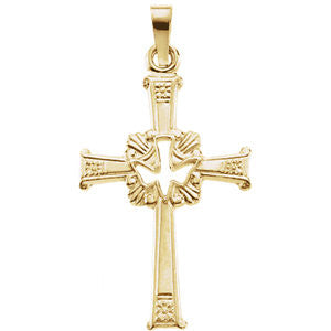 14K Yellow 26x18mm Dove Cross Pendant