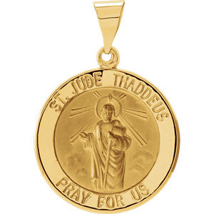 14K White 18.25mm Hollow Round St. Jude Medal