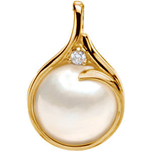 14K Yellow 15mm Mabé Cultured Pearl & .06 CTW Diamond Pendant