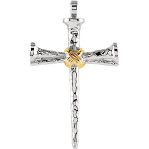 Sterling Silver & 14K Yellow Nail Cross Pendant