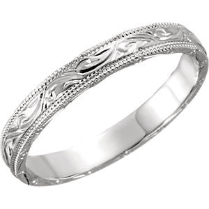 Platinum 3mm Hand Engraved Band Size 5