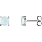 14K White 4mm Round Opal Cabochon Earrings