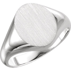 14K White 9.5x11mm Oval Signet Ring