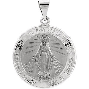 14K White 22.25mm Hollow Round Miraculous Medal