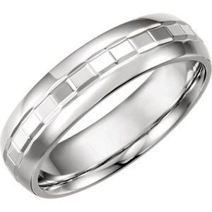 14K White 6mm Design Band Size 6.5