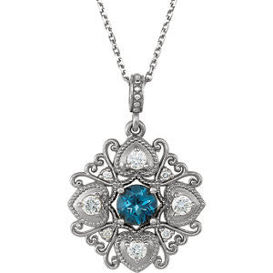 14K White London Blue Topaz & 1-4 CTW Diamond 18" Necklace