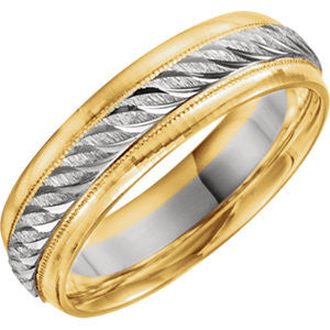 14K Yellow & White 6mm Milgrain Design Band Size 6.5