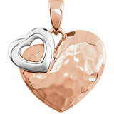 14K Two-Tone 27x17mm Hammered Heart Pendant