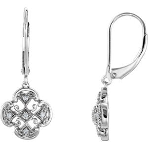 14K White .07 CTW Diamond Accented Lever Back Earrings