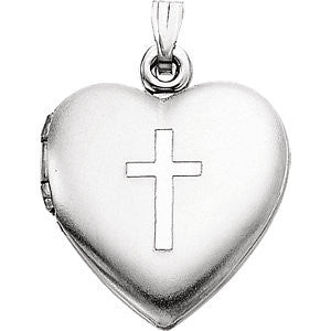 Sterling Silver 15.5x13mm Heart Locket with Cross