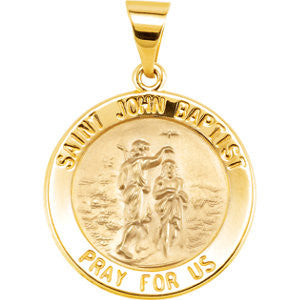 14K Yellow 18.5mm Round Hollow John the Baptist Medal