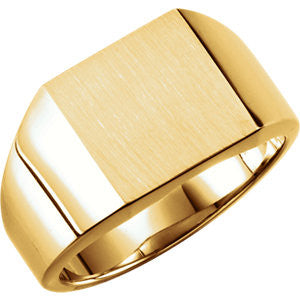 14K Yellow 12mm Men's Solid Signet Ring with Brush Finish