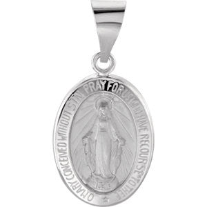 14K White 15x11.5mm Oval Hollow Miraculous Medal