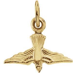 14K Yellow 13x18mm White Dove Pendant