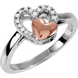 Sterling Silver with Rose Plating 1/10 CTW Diamond Double Heart Design Ring Size 5