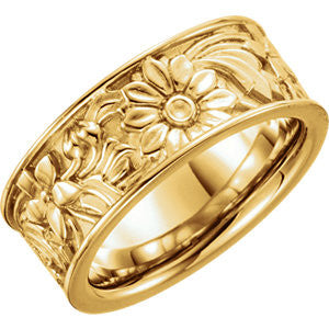 14K Yellow 8.5mm Floral-Inspired Band Size 8