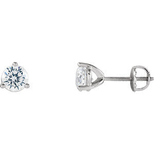 14K White 5.75mm Cubic Zirconia Round 3-Prong Stud Earrings