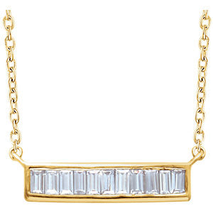 14K Yellow 1-4 CTW Diamond Baguette Bar 16-18" Necklace