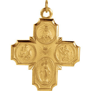 14K Yellow 30x29mm Four-Way Cross Medal