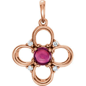 14K Rose Pink Tourmaline & .06CTW Diamond Clover Pendant