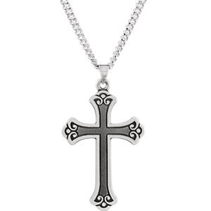 Sterling Silver 33x22mm Fancy Cross Pendant