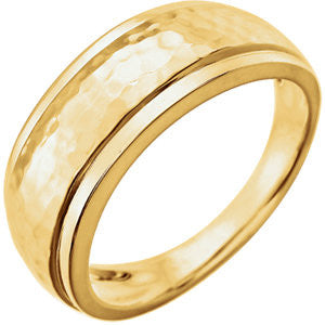 14K White Hammered Ring with Beveled Edges