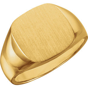 14K Yellow 14mm Men's Signet Ring with Brush Top Finish